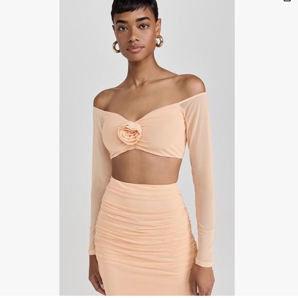 AFRM peach fuzz orange Elden Rosette Crop Top & Bevin maxi skirt Set - Picture 3 of 5